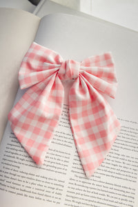 white pink plaid hair bow clip fashion accessory barrette