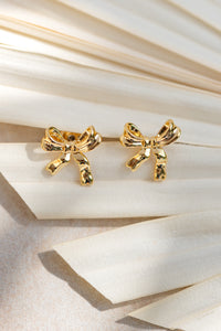 gold bow stud earrings women's jewelry evening wear chic accessory girly