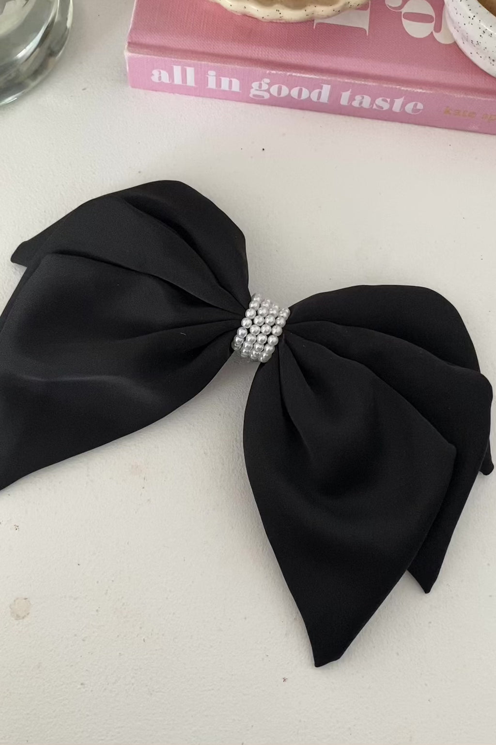 Black and Pearl Set of 2 Hair Bow Set elegant fabric hair ties set bows 2 pack - Temu Chile main image 4
