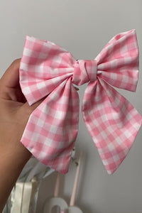 white pink plaid hair bow clip fashion accessory barrette