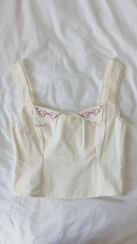 white embroidered tank blouse with square neckline scalloped trim and tailored fit womens fashion for summer outfits brunch wear and casual chic style