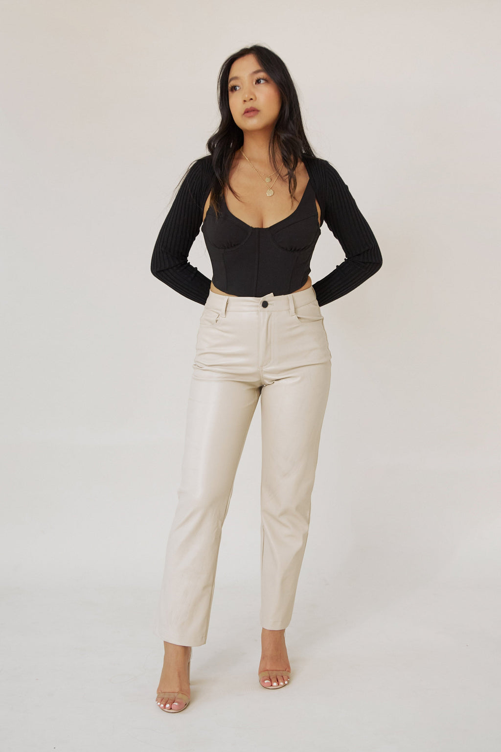 Dianna Leather Pants - Beige