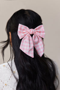 white pink plaid hair bow clip fashion accessory barrette