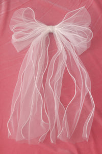 big white sheer hair bow with barrette clip hair fashion accessories