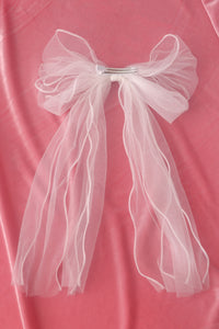 big white sheer hair bow with barrette clip hair fashion accessories
