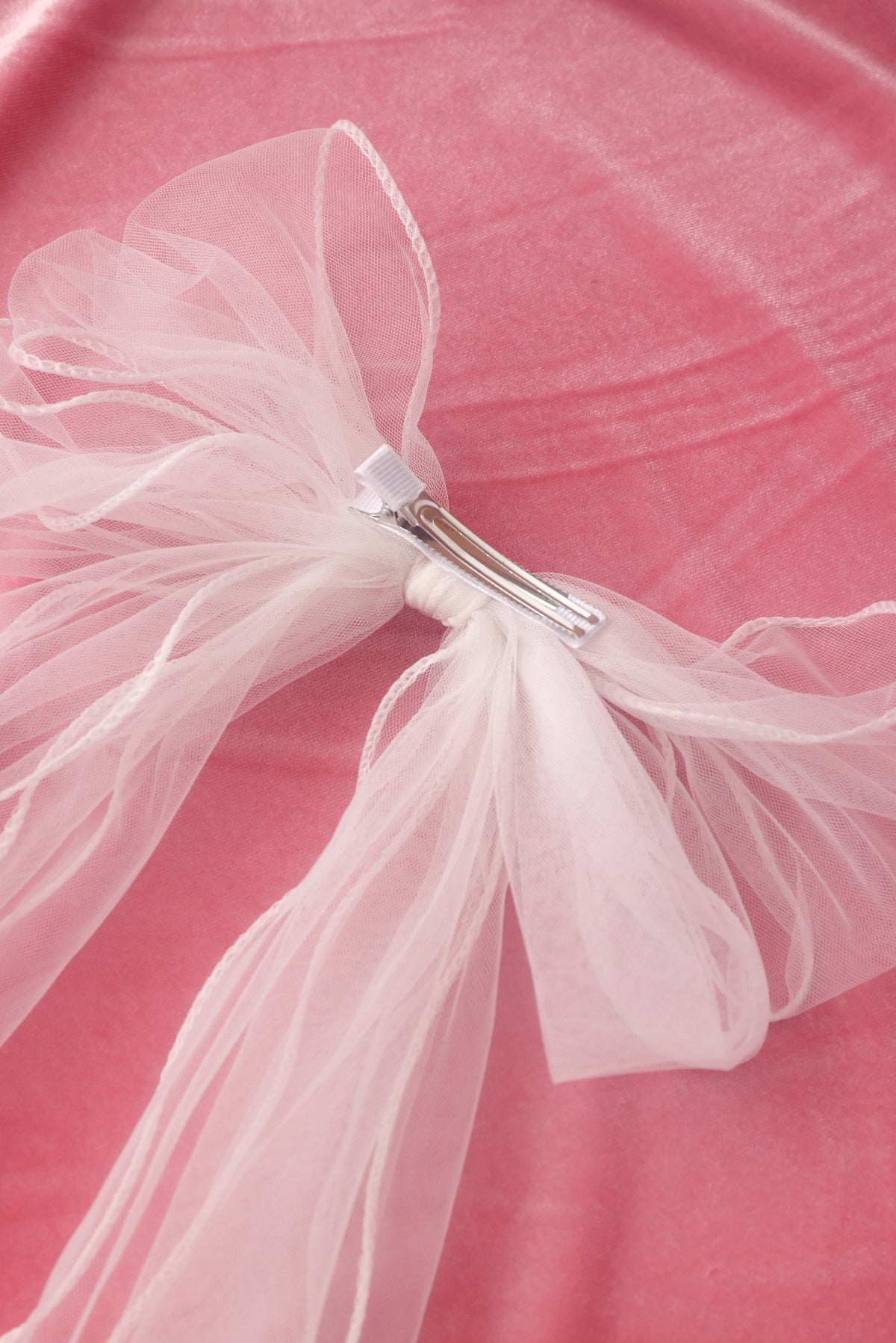 big white sheer hair bow with barrette clip hair fashion accessories