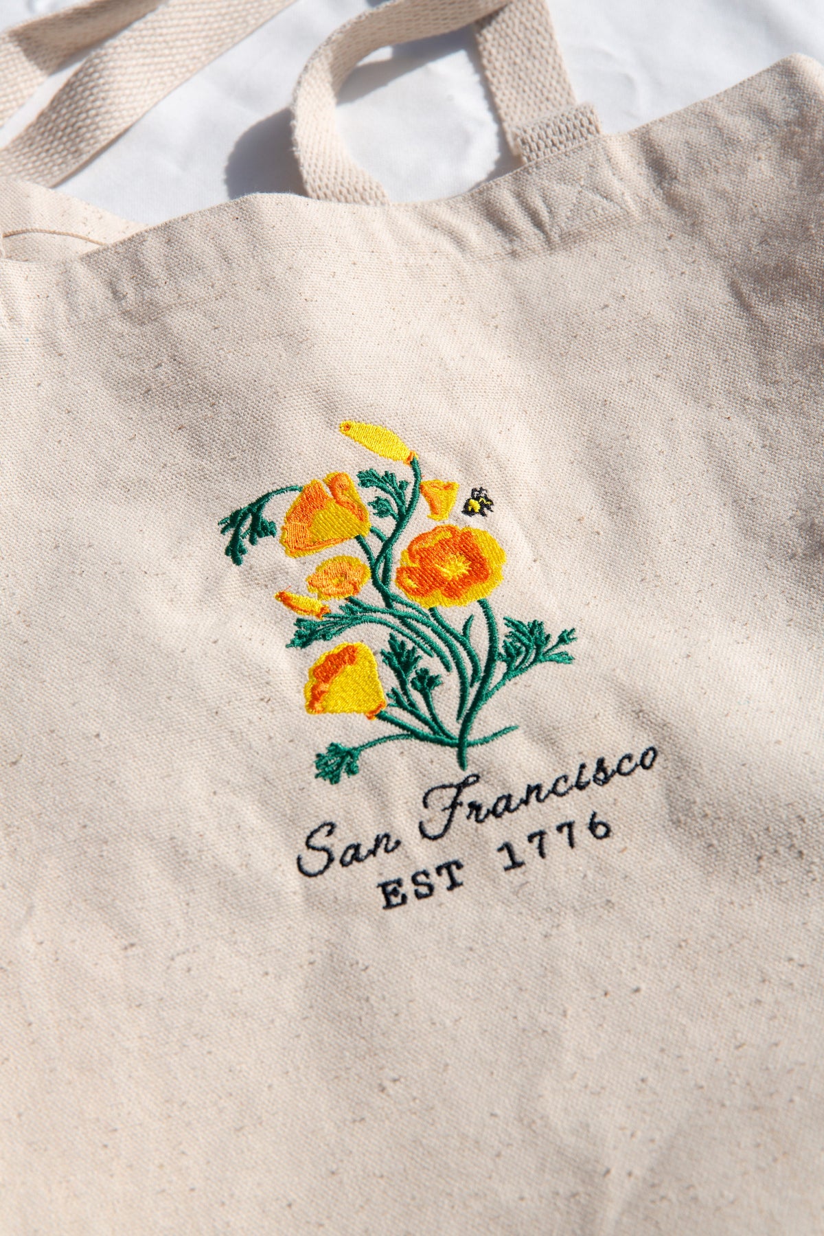 cotton canvas tote bag featuring san francisco embroidered design