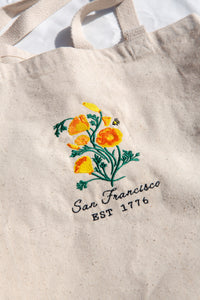 cotton canvas tote bag featuring san francisco embroidered design