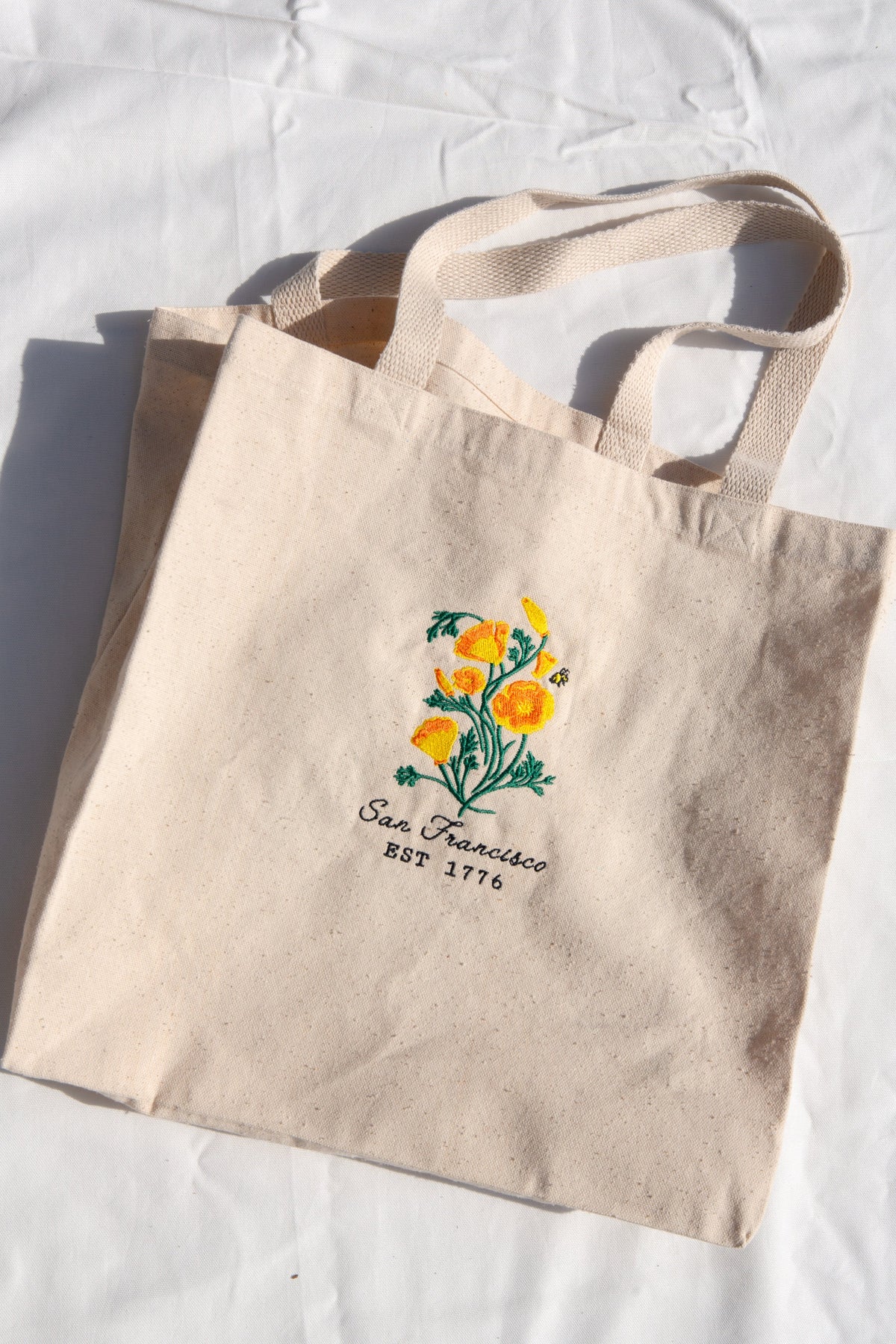 cotton canvas tote bag featuring san francisco embroidered design