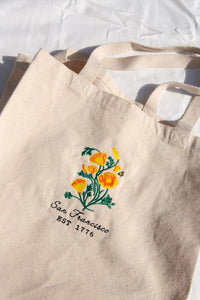 cotton canvas tote bag featuring san francisco embroidered design