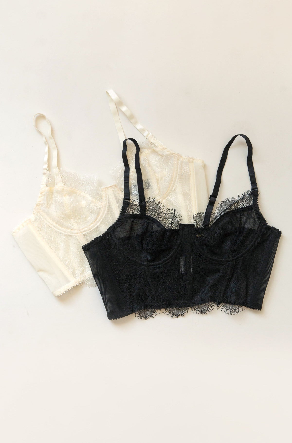 white and black sheer lace bralette with corset boning bustier underwire cropped fit lingerie