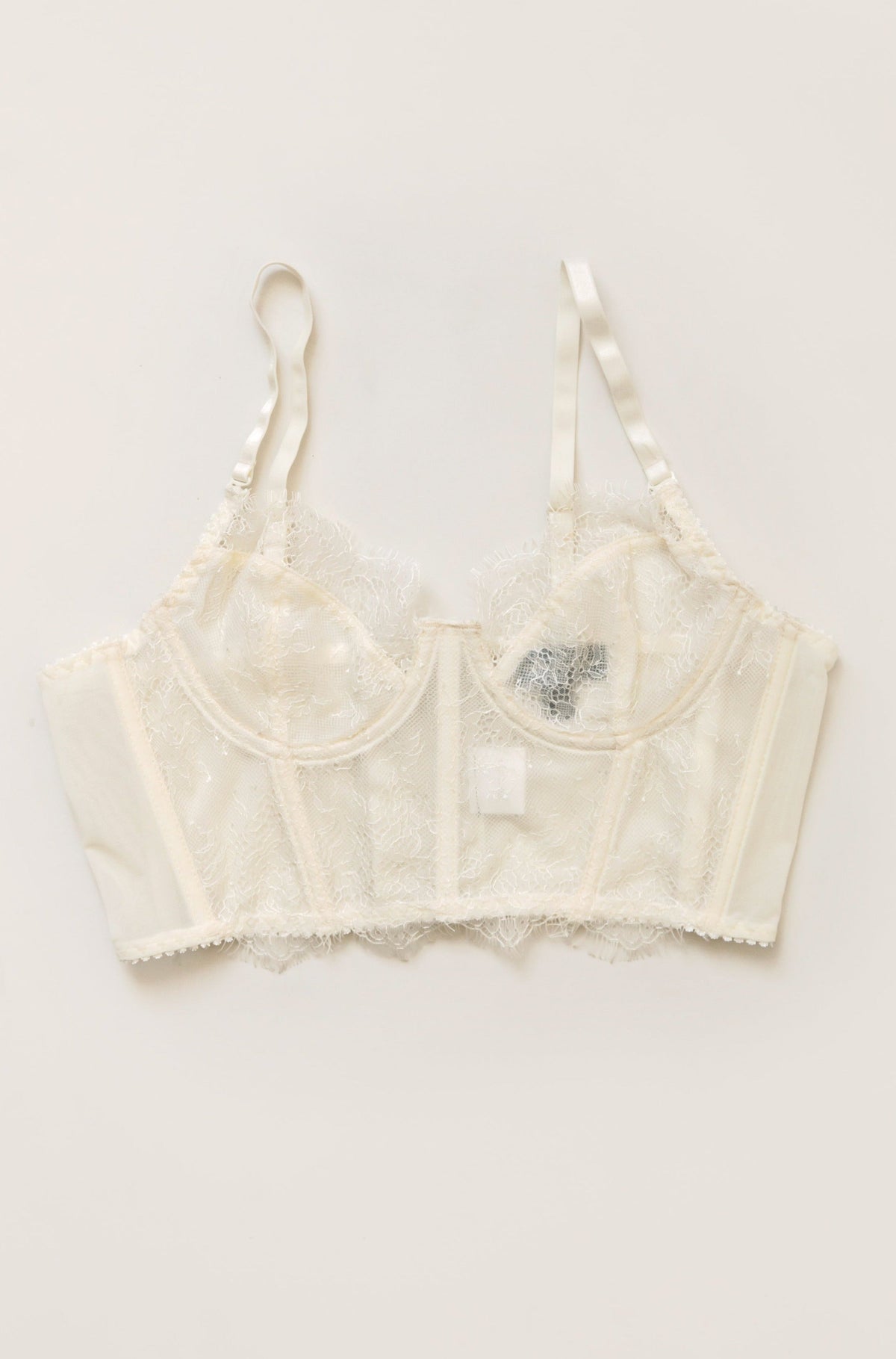 white sheer lace bralette with corset boning bustier underwire cropped fit lingerie