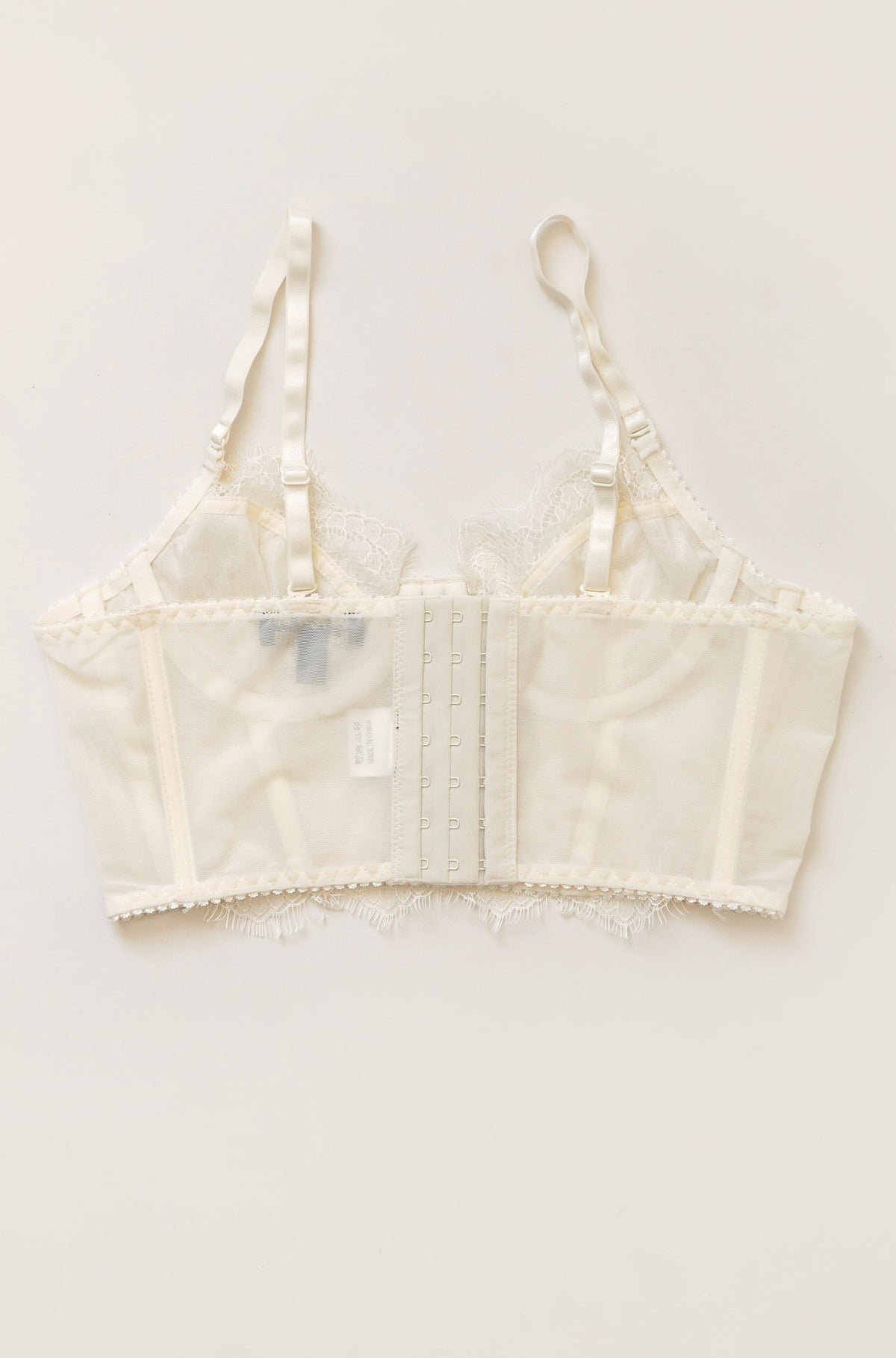 white sheer lace bralette with corset boning bustier underwire cropped fit lingerie
