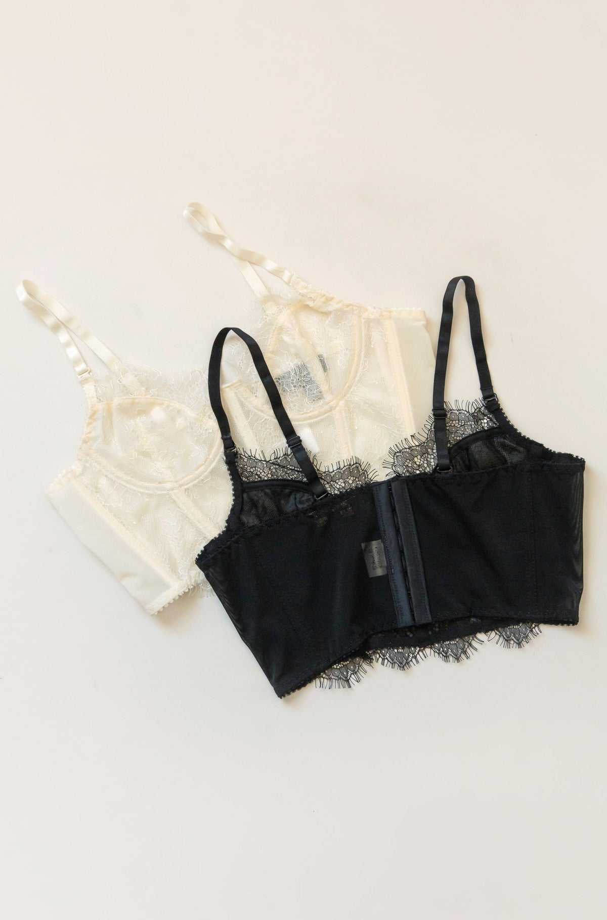 white and black sheer lace bralette with corset boning bustier underwire cropped fit lingerie