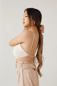 knit crochet halter top women's summer fashion open back beachwear tropical vacation outfit boho chic casual style lightweight breathable fabric trendy summer vacation wear