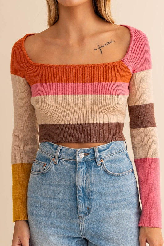 Color Block Stripe Knit Top