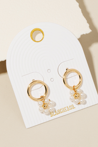 gold hoop stud earrings flower pearl beads dangling fashion accessory jewelry stainless steel hypoallergenic water resistant tarnish free
