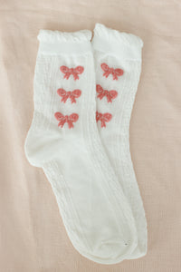 white high socks embroidered pink bows one size