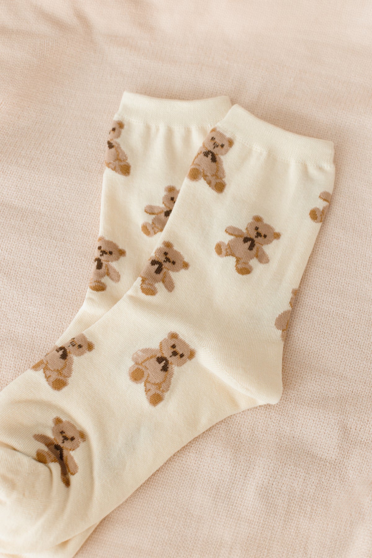 cream high socks all brown bear design one size