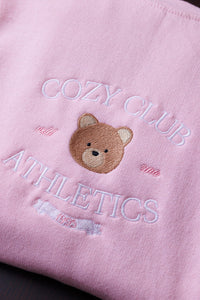 pink blush cotton embroidered bear design sweatshirt long sleeve pullover athletic crewneck sweatshirt fleece lining unisex sizing oversized