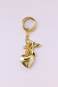 gold dainty heart bag charm engraved dreamer script gold bow star detail key ring accessory for handbags stylish fashion bag charm