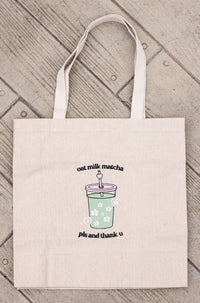 canvas tote bag oat milk matcha latte pls and thank u cute girly 