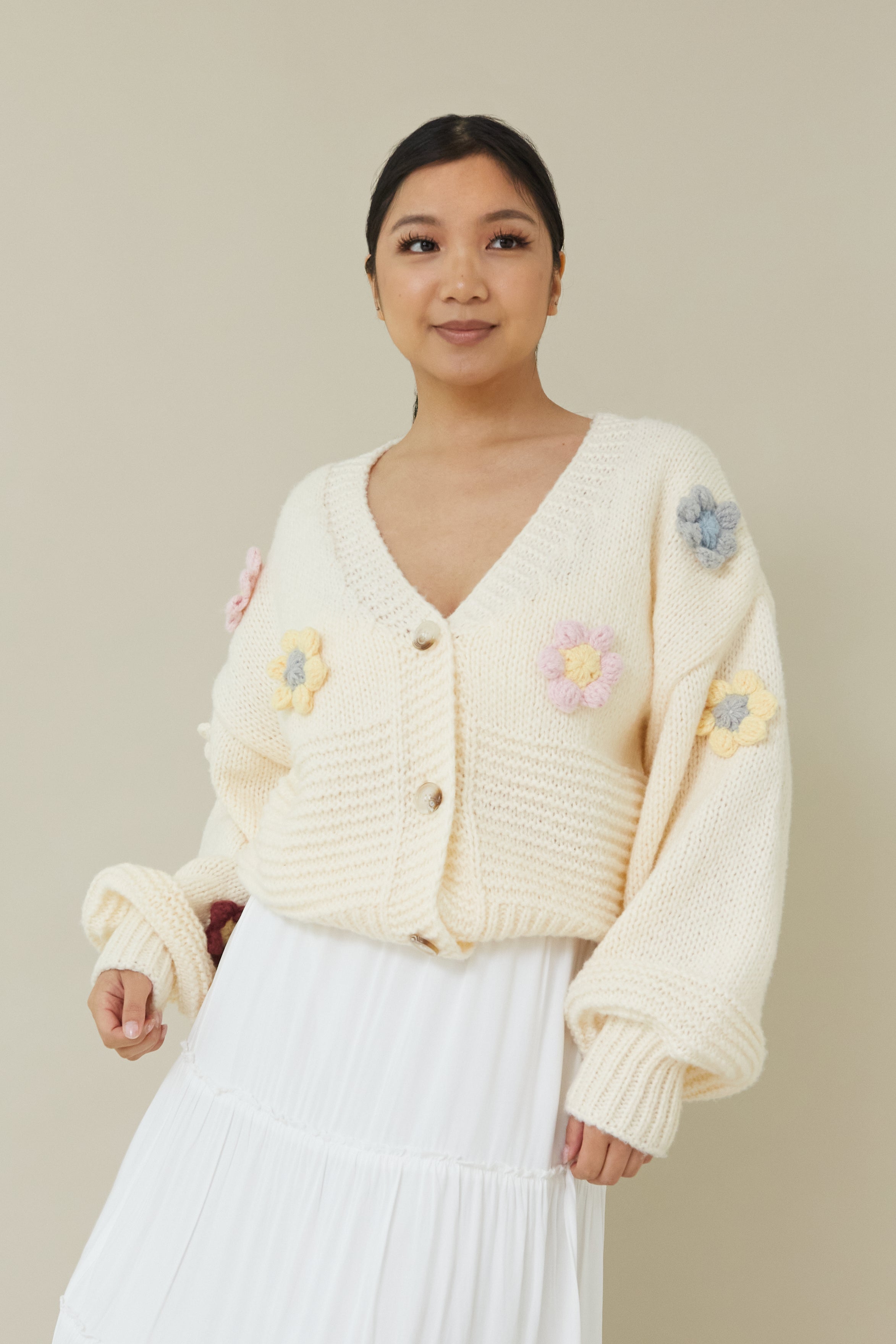 For Love & Lemons Pink Chunky Knit popular Embroidered Amaryllis Cardigan