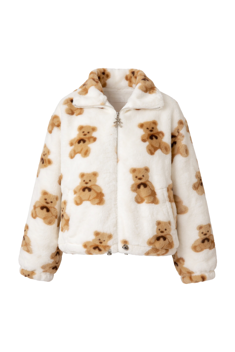 Teddy Bear Print Plush Jacket – Wild Rina