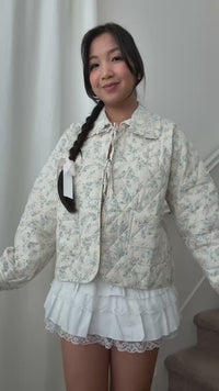 blue floral quilted jacket long sleeve lined lightweight winter coat casual outerwear