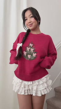 red coquette christmas sweater cute girly bows 