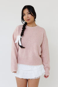 pink knit sweater long sleeve ribbed stretchy fit casual layering top fall winter style