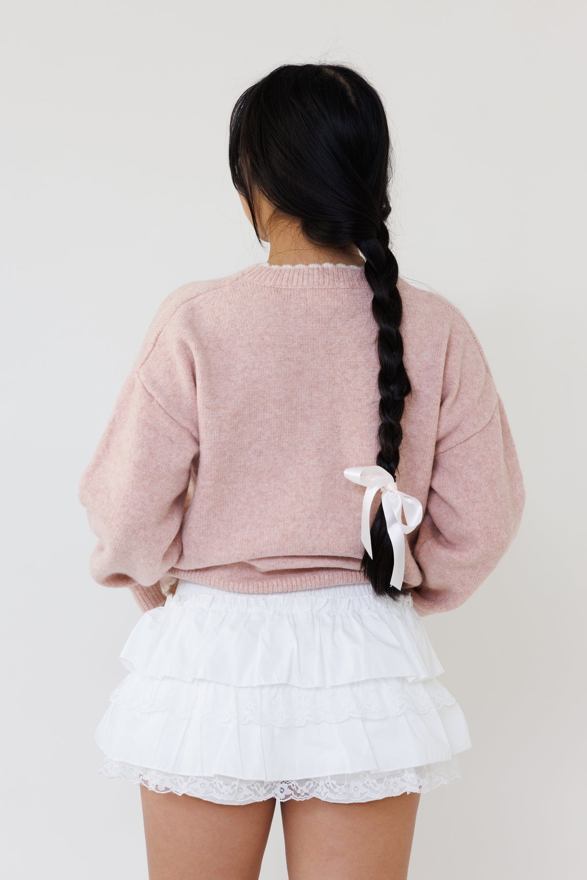 white floral skort lace tiered ruffle flowy stretchy casual girly style