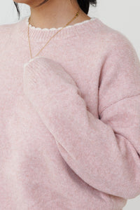 pink knit sweater long sleeve ribbed stretchy fit casual layering top fall winter style