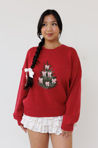 red coquette christmas sweater cute girly bows 
