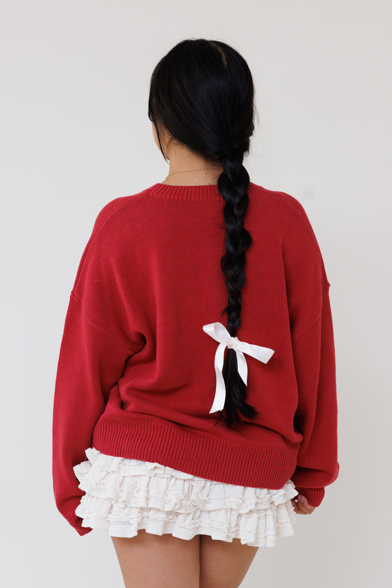 red coquette christmas sweater cute girly bows 