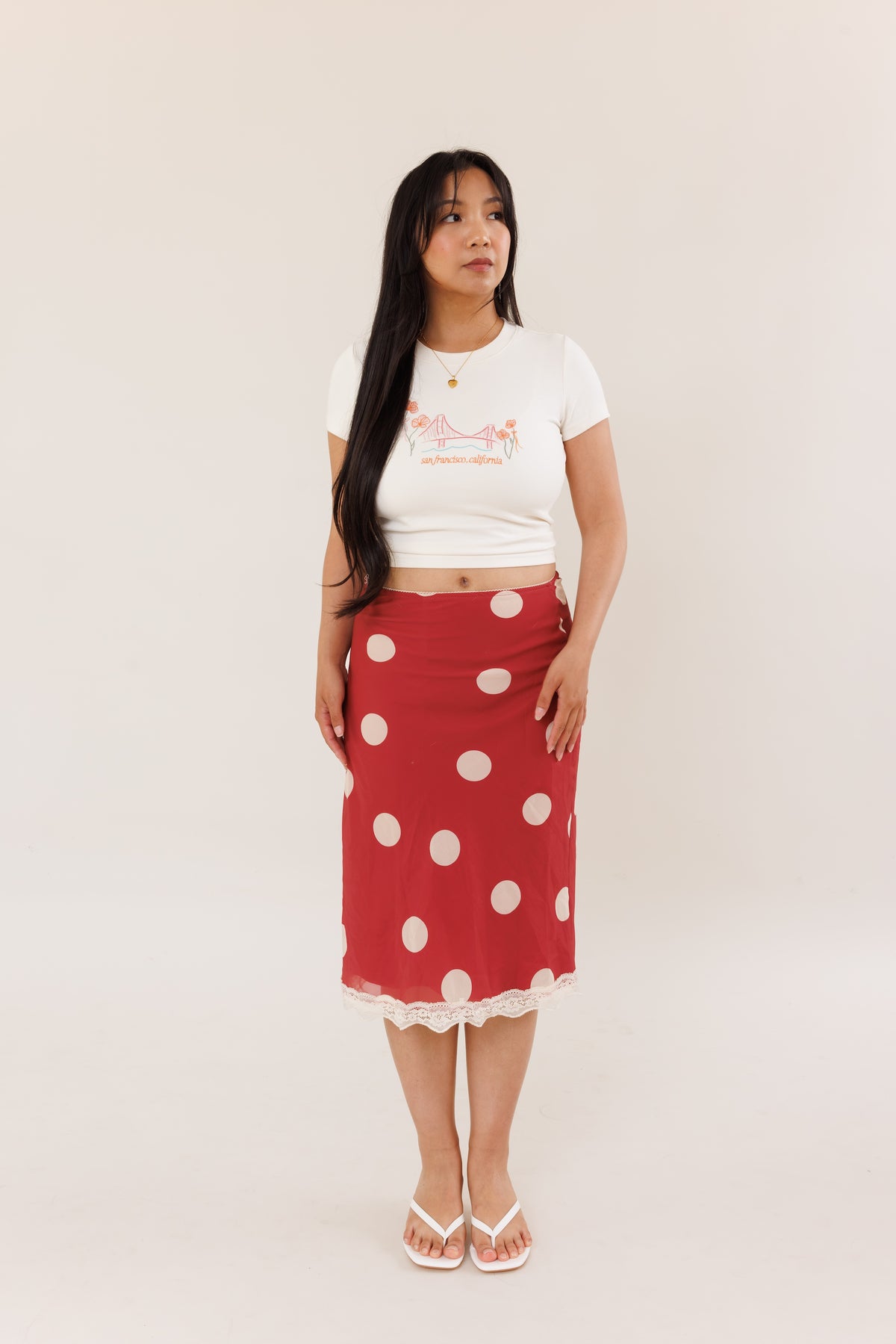 Red Dot Midi Skirt