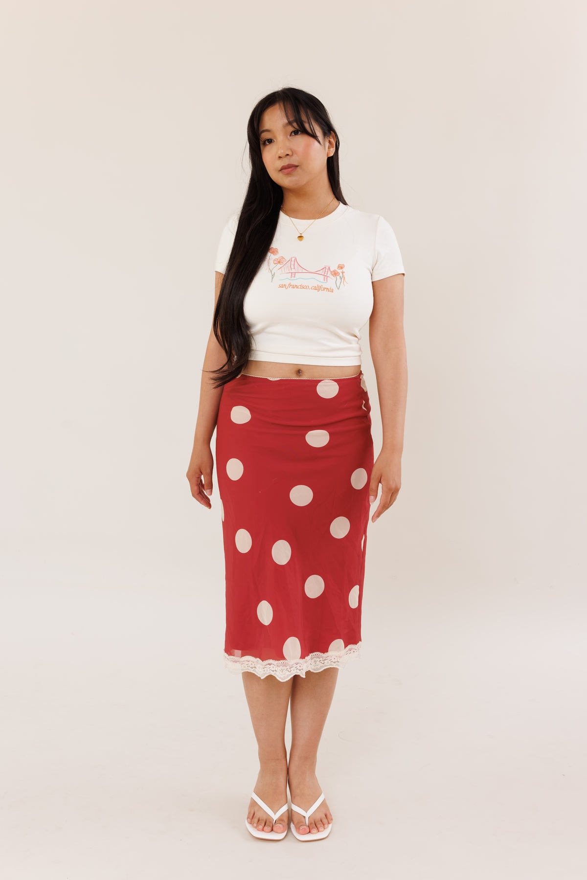 Red Dot Midi Skirt