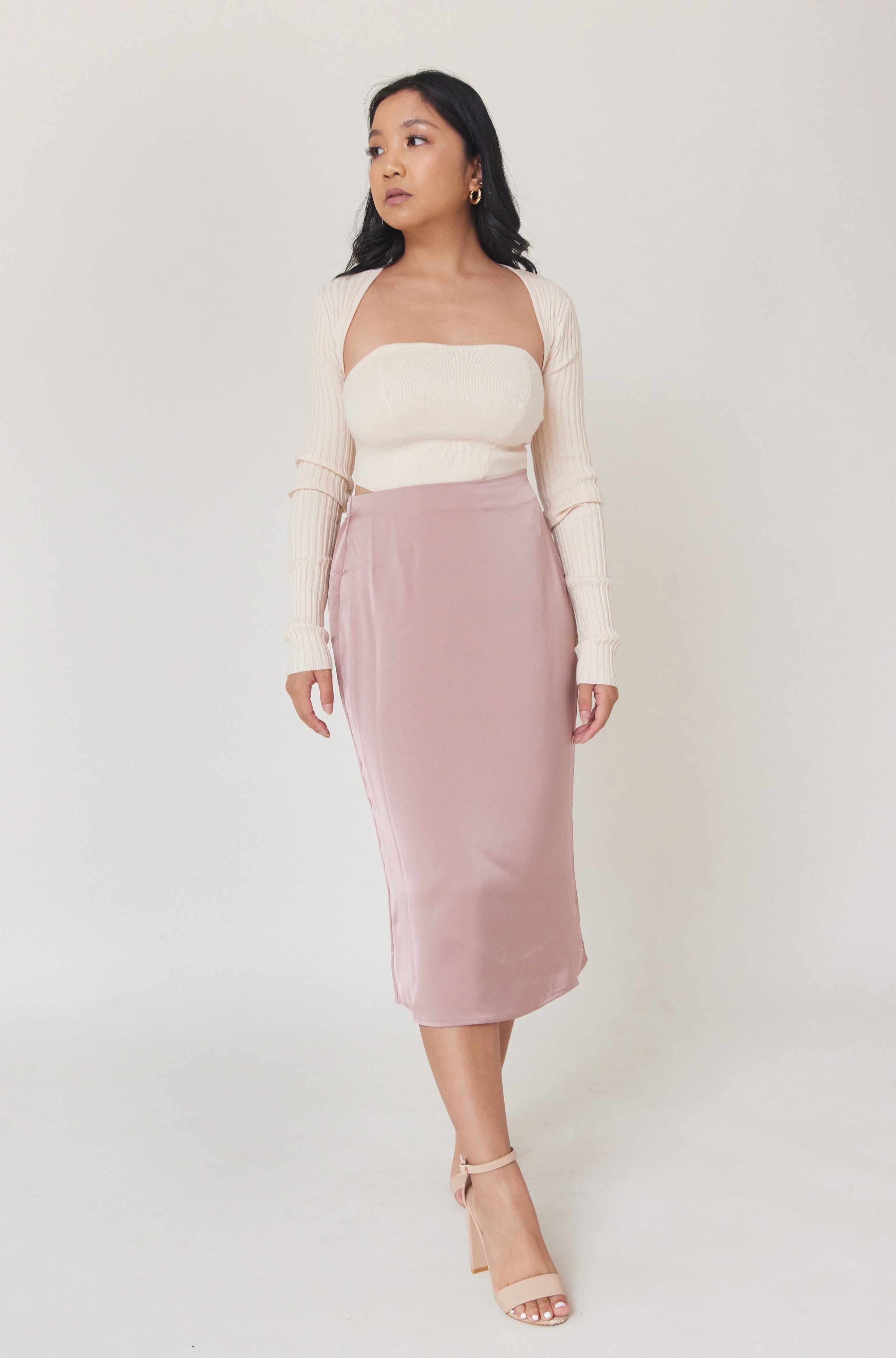 Blush pink 2025 midi pencil skirt