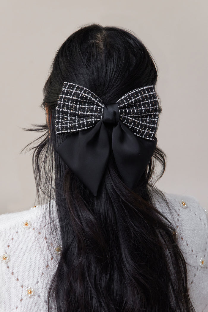 Black Tweed Hair Bow