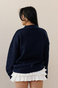 dark blue knit sweater pullover oversized long sleeves round neck knitwear martini glass olives