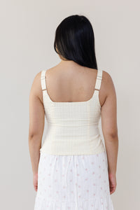 butter yellow plaid corset style sleeveless top with lace trim adjustable straps and side zipper womens fashion for summer streetwear and vacation outfits