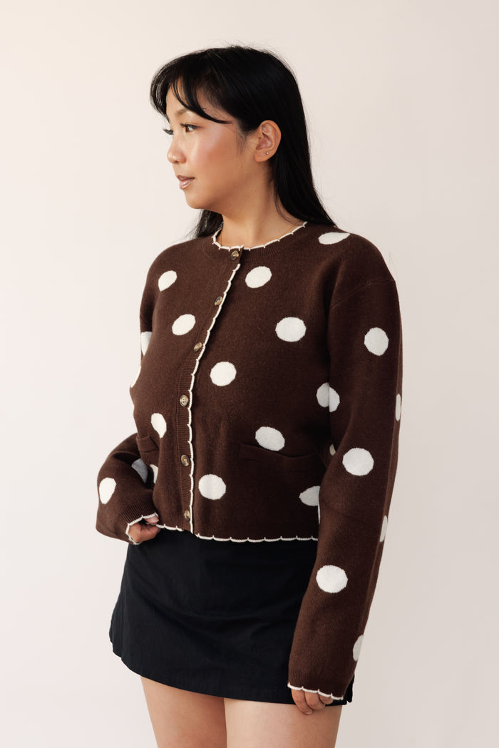 Polka Dot Cardigan - Brown