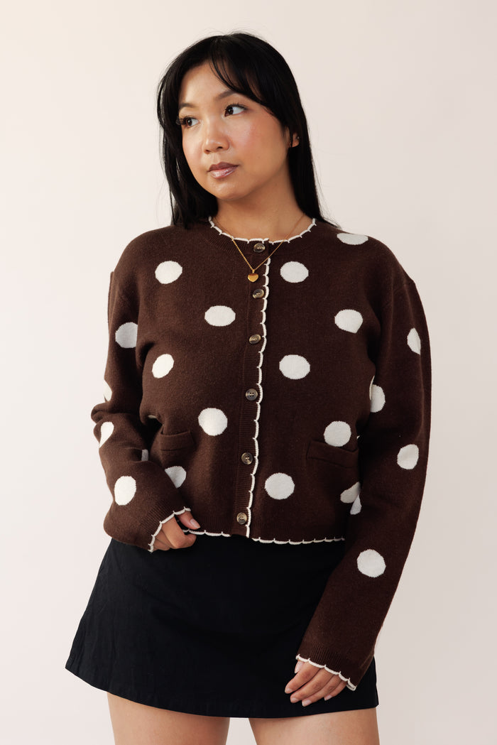 Polka Dot Cardigan - Brown