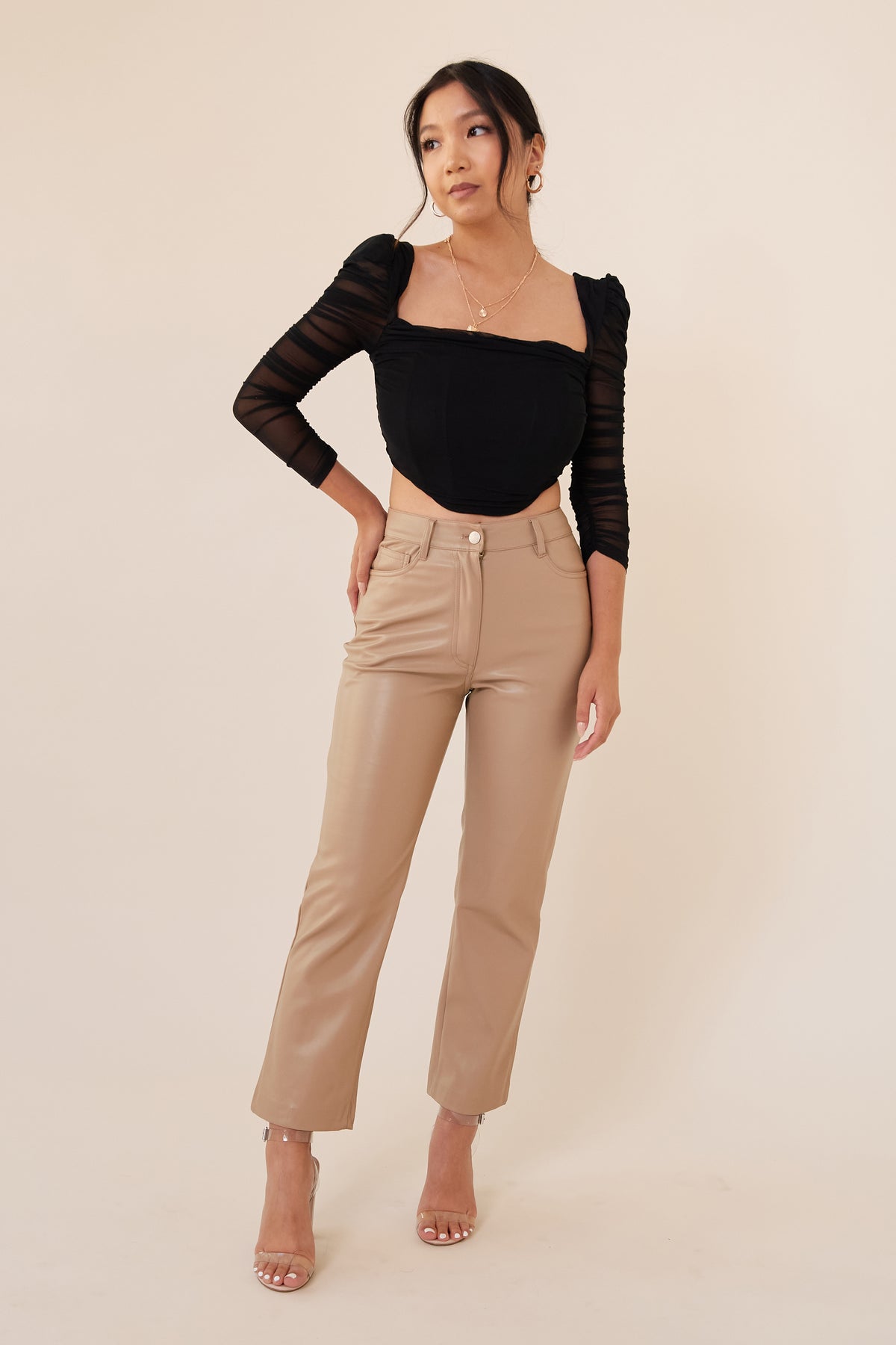 The Perfect Leather Pant - Beige - Sample