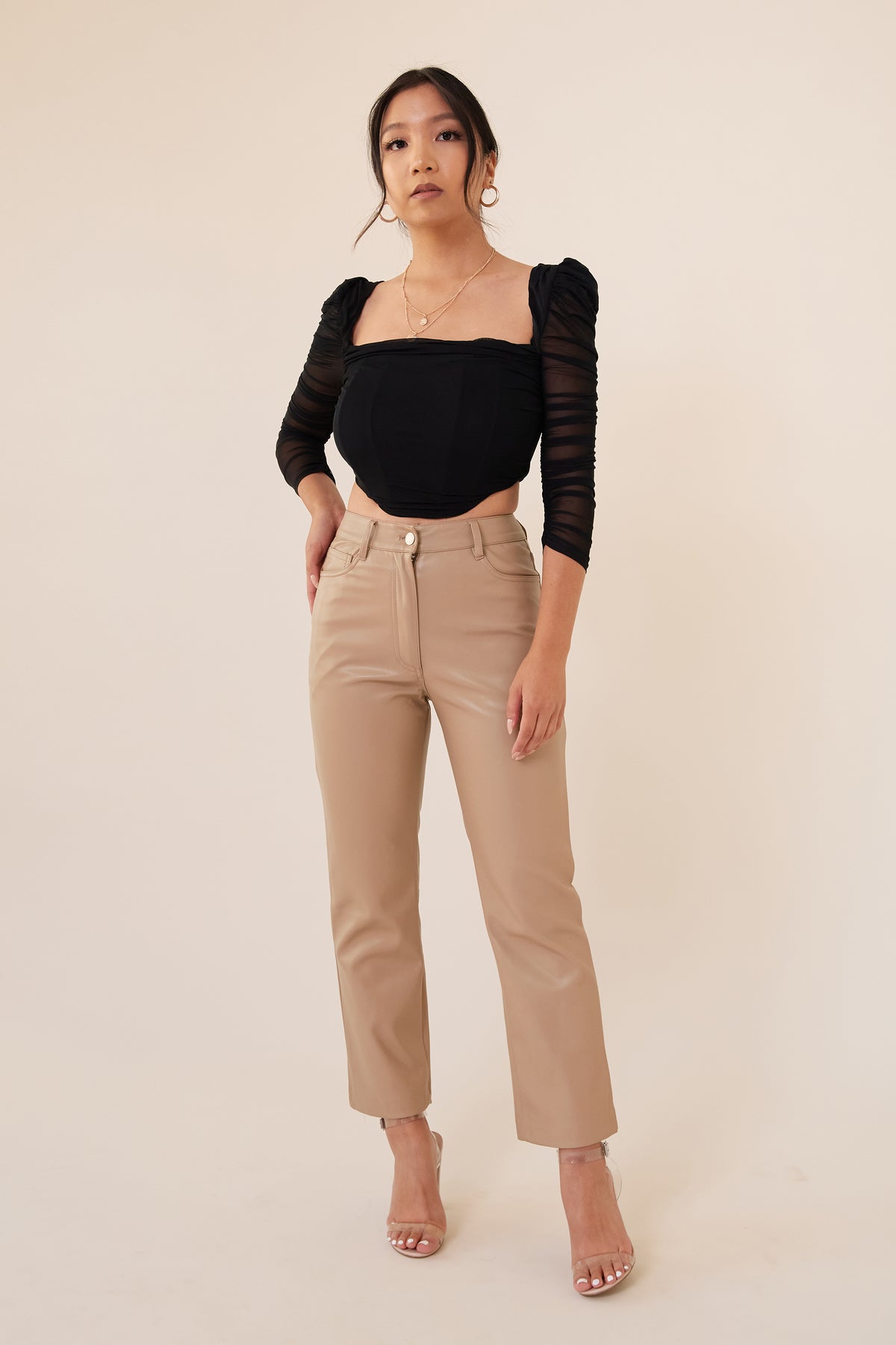 The Perfect Leather Pant - Beige - Sample