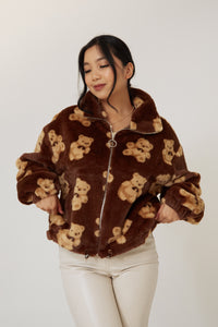 brown cute teddy bear girly neutral color fuzzy soft jacket winter coat cozy