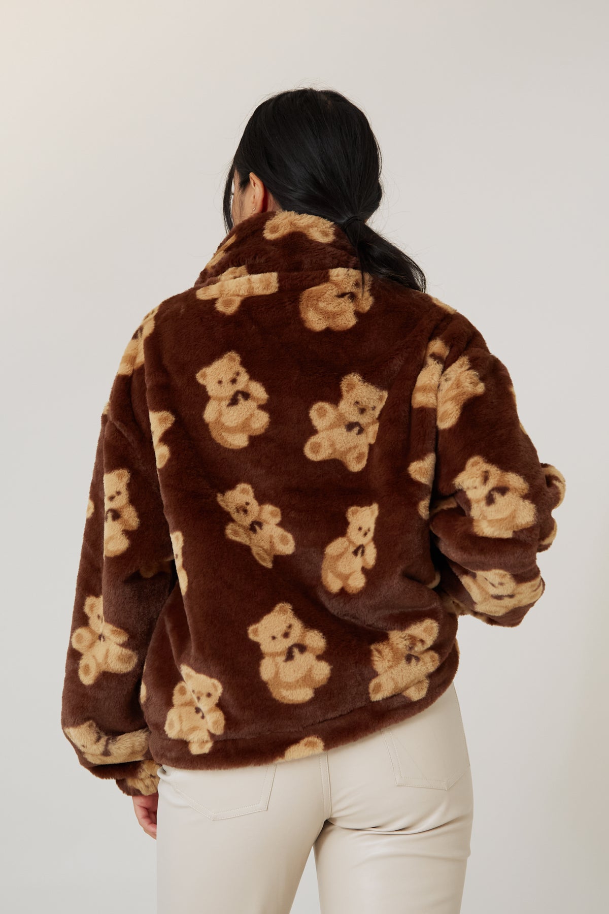 brown cute teddy bear girly neutral color fuzzy soft jacket winter coat cozy