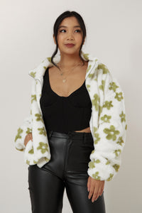 Green Floral Plush Jacket